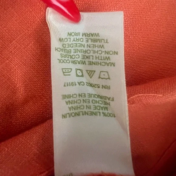 Sigrid Olsen XL Linen Button Down Top‎ Coral Orange Collared Shirt - Picture 7 of 10